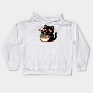 Kawai Cat Eating Ramen Kids Hoodie